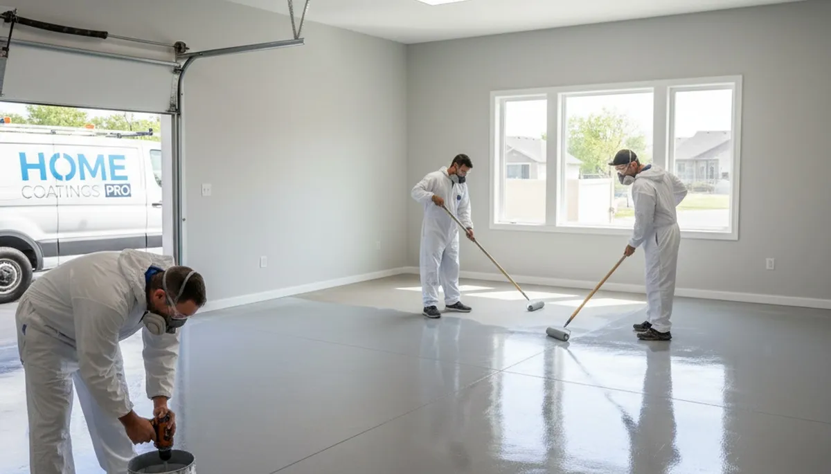 Epoxy floor coating in Jacksonville FL garage by professional house painters for durable finish