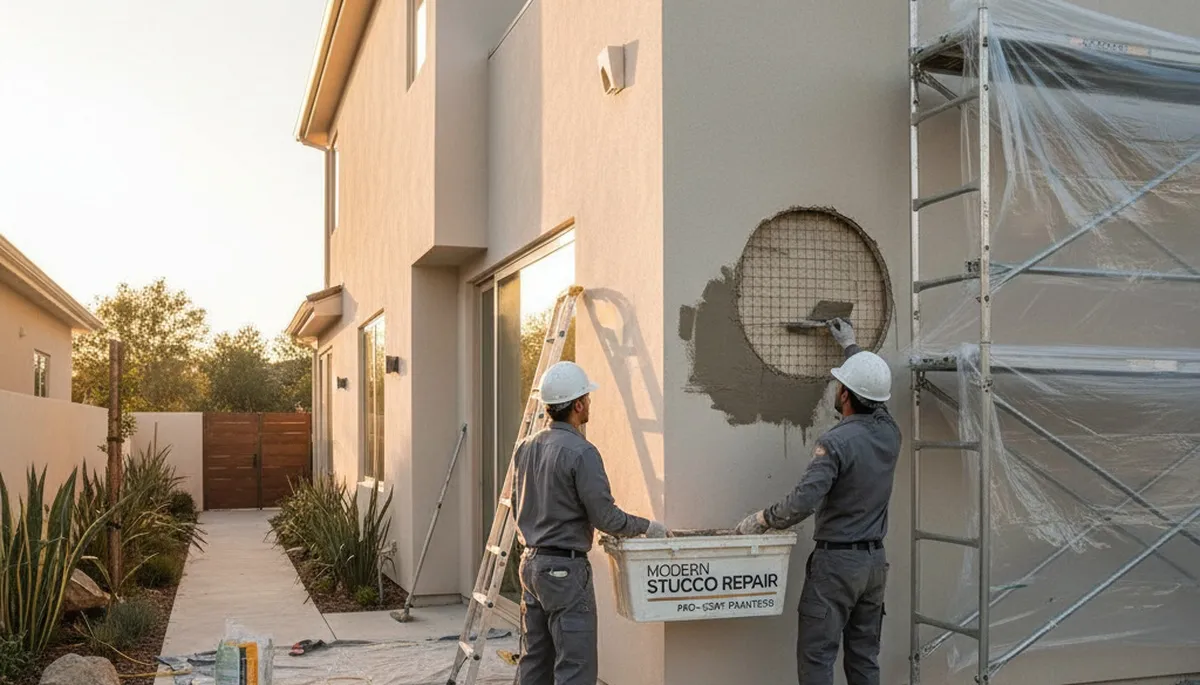 Professional stucco repair by house painters in Jacksonville, FL restoring cracked exterior walls